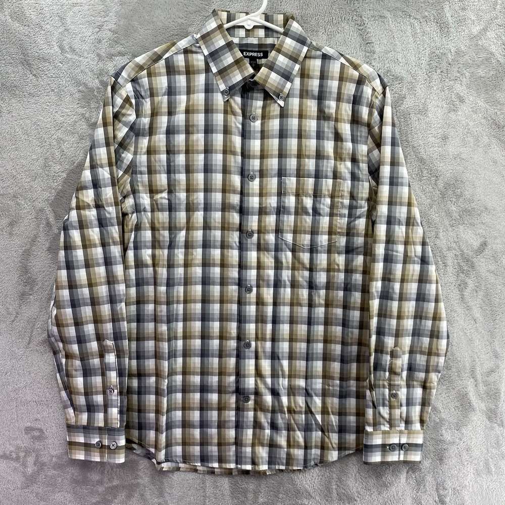 Express Mens Dress Shirt Slim Fit Plaid Long Sleeve Multicolor Size S
